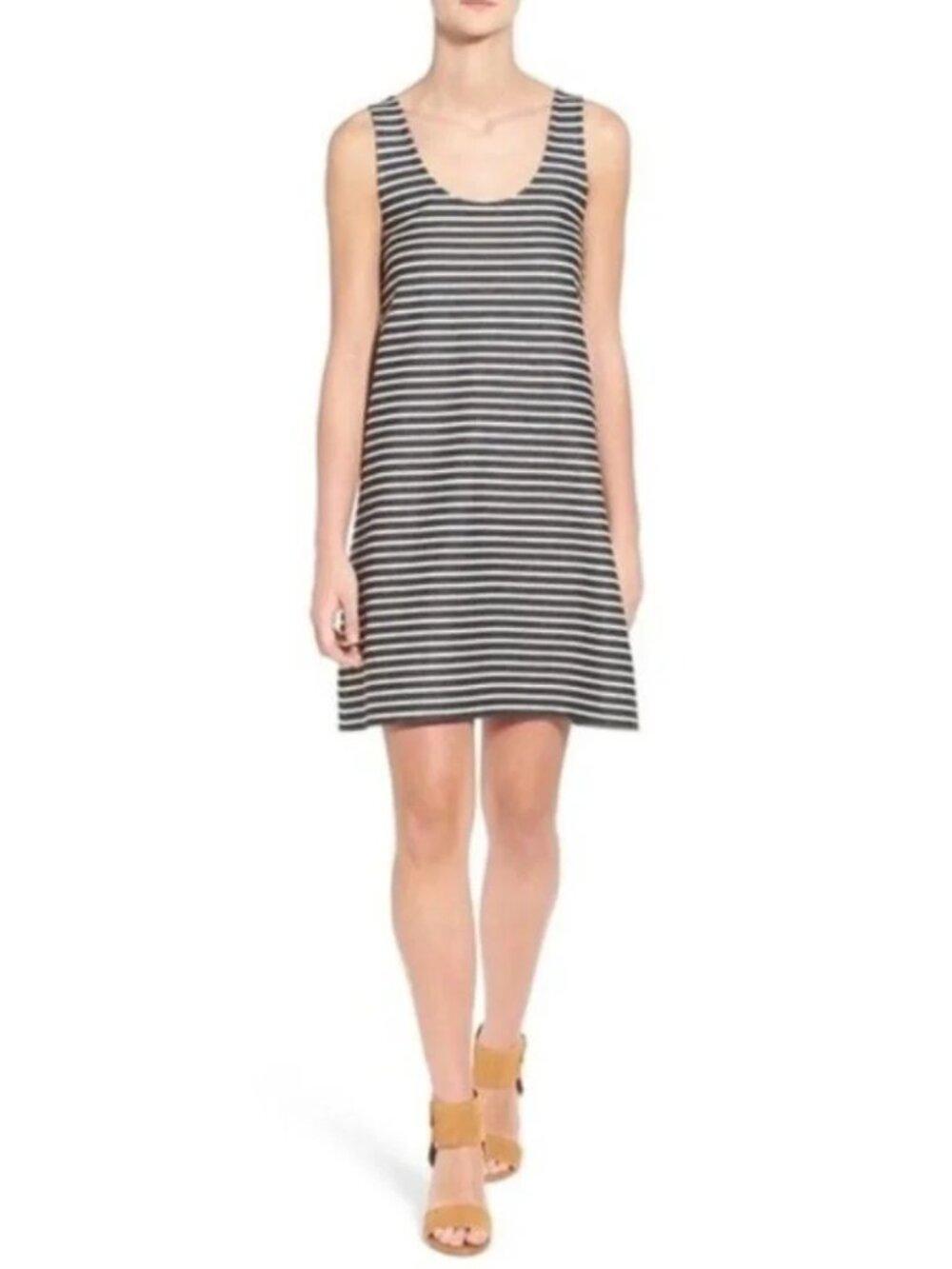 Madewell A-Line Shift Dress in Charcoal Denim and Cream Stripe Size XS